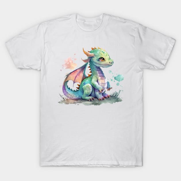 little Cute Dragon watercolor T-Shirt by KAWAIIBYHM